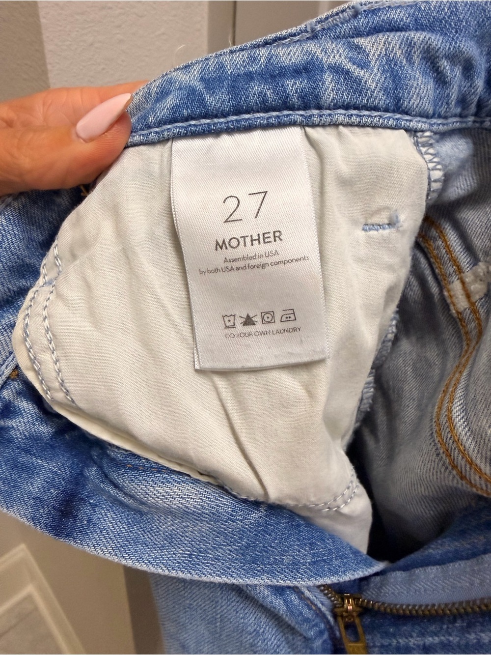 MOTHER Light Blue Distressed Wide-Leg Jeans - Picture 4 of 16